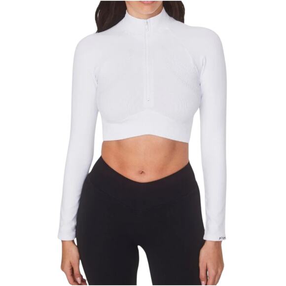 Joja Exhale White Cropped 1/2 Zip Textured Long Sleeve Pullover Size S NWOTF - Picture 1 of 14